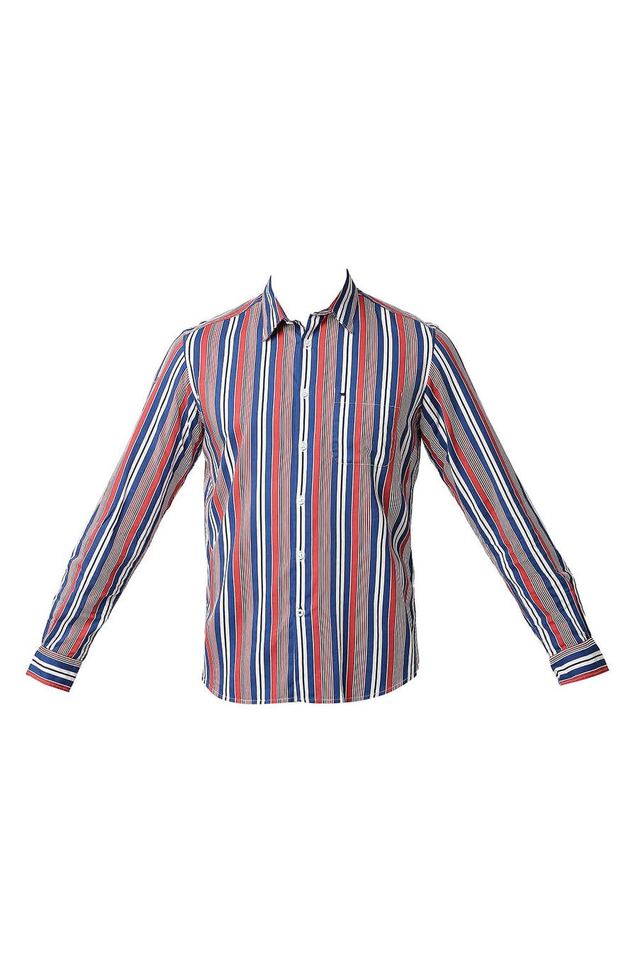 BASICS SLIM FIT ROCOCCO RED COTTON VISCOSE PRINTED STRIPE SHIRT