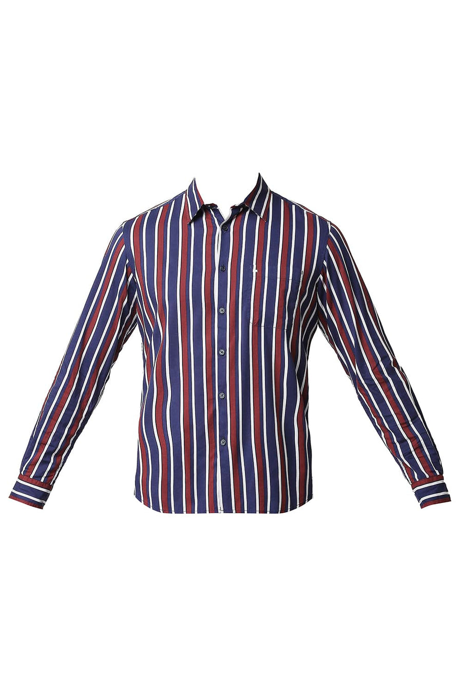 BASICS SLIM FIT BIKING RED COTTON VISCOSE PRINTED STRIPE SHIRT