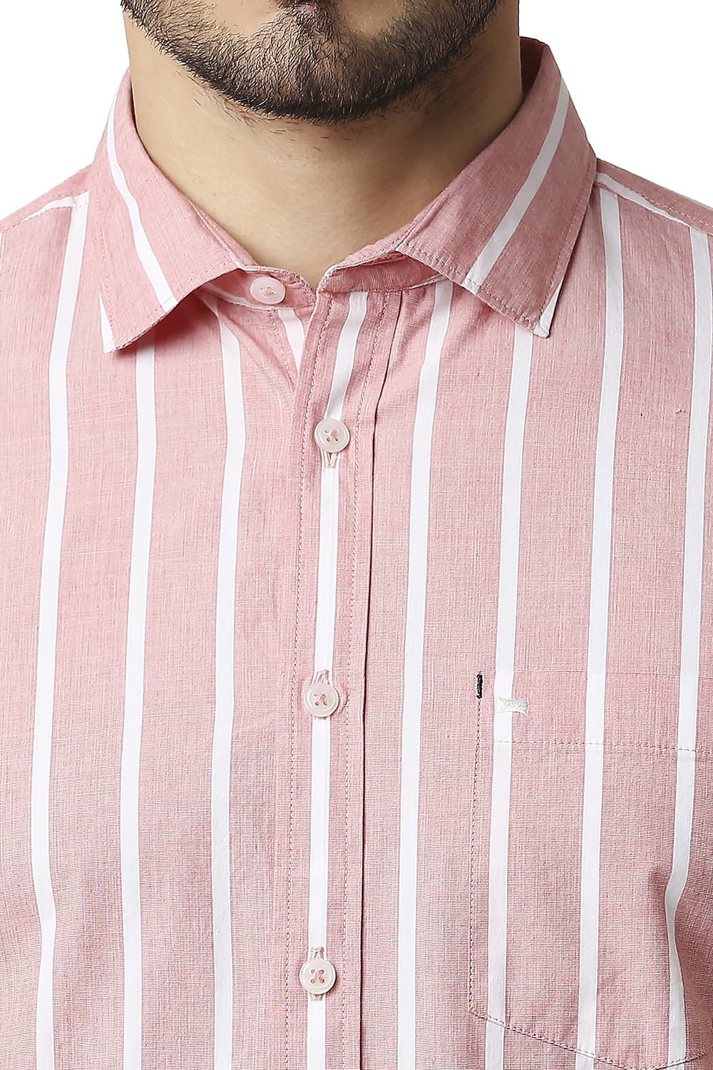 BASICS SLIM FIT FIL-A-FIL STRIPE HALFSLEEVES SHIRT