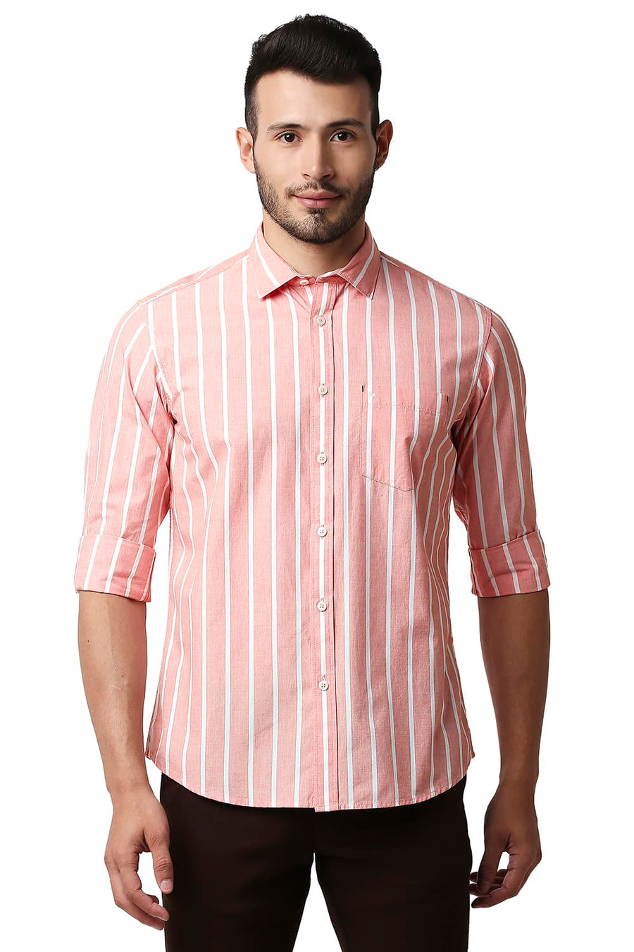 BASICS SLIM FIT GEORGIA RED FIL-A-FIL STRIPE SHIRT