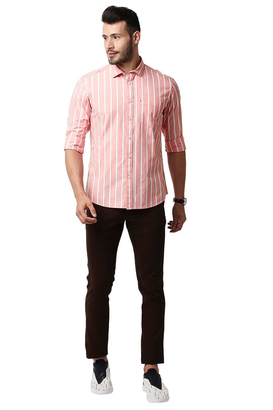 BASICS SLIM FIT GEORGIA RED FIL-A-FIL STRIPE SHIRT