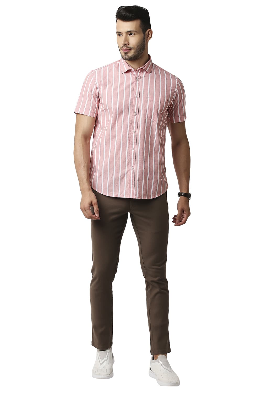 BASICS SLIM FIT FIL-A-FIL STRIPE HALFSLEEVES SHIRT