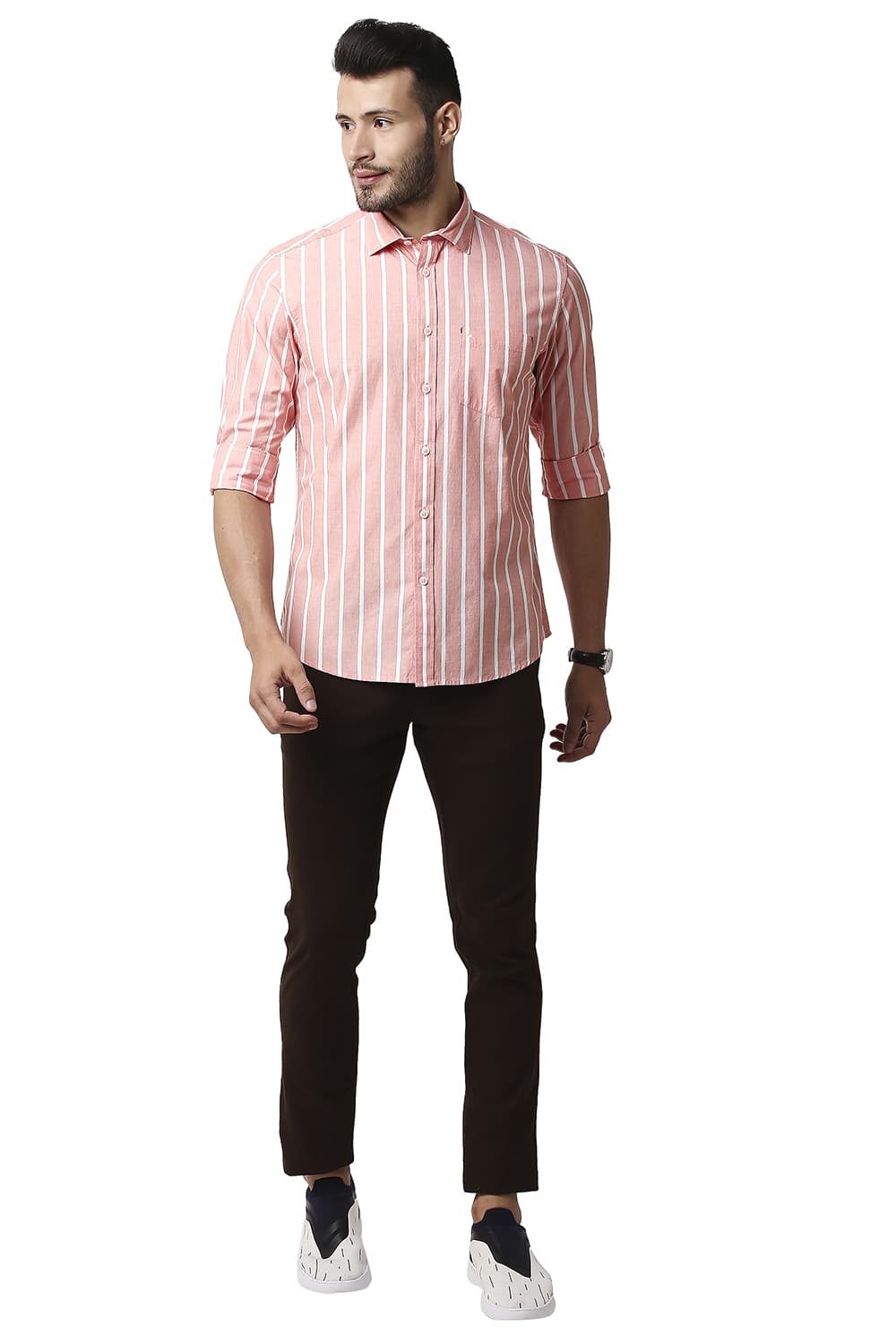 BASICS SLIM FIT FIL-A-FIL STRIPE SHIRT