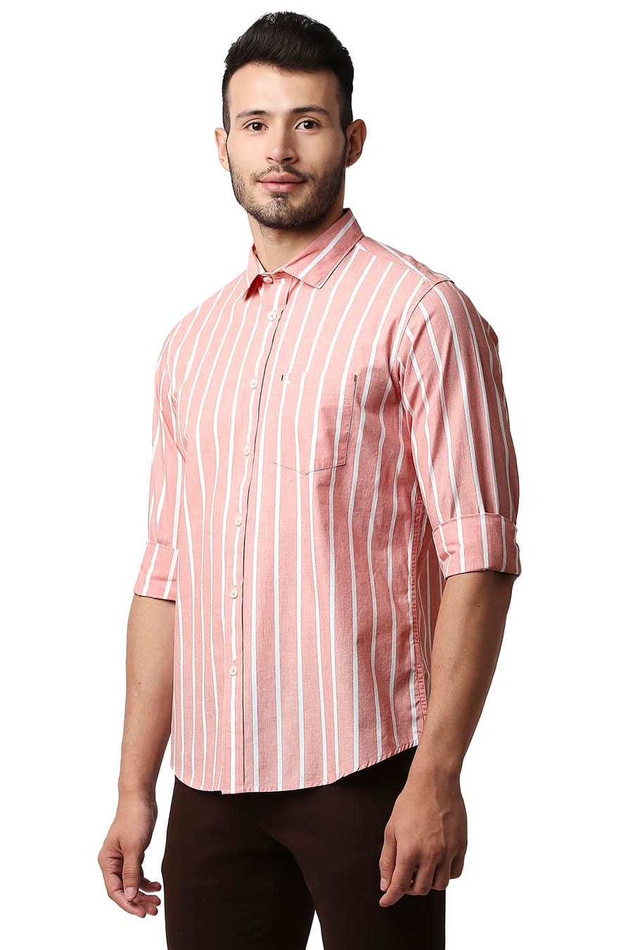 BASICS SLIM FIT GEORGIA RED FIL-A-FIL STRIPE SHIRT