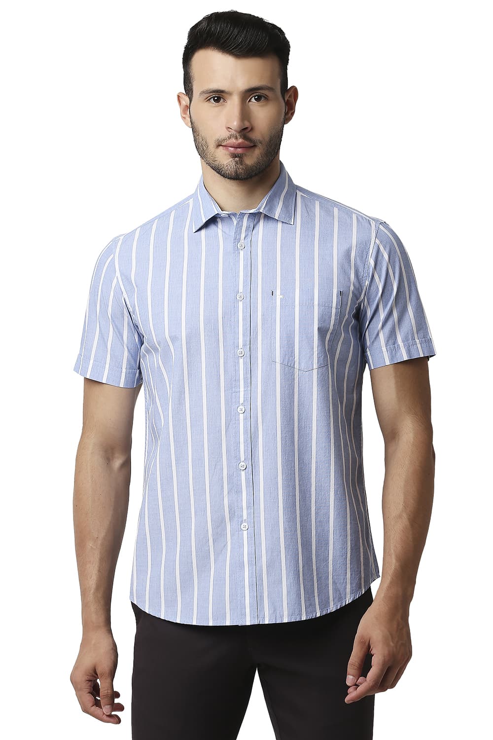 BASICS SLIM FIT FIL-A-FIL STRIPE HALFSLEEVES SHIRT