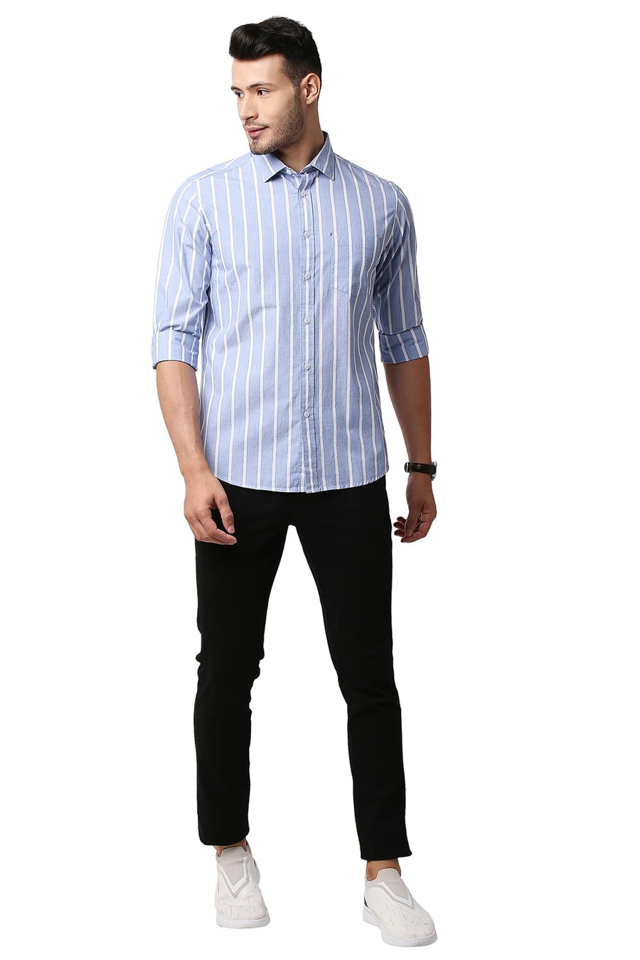 BASICS SLIM FIT BEL BLUE FIL-A-FIL STRIPE SHIRT