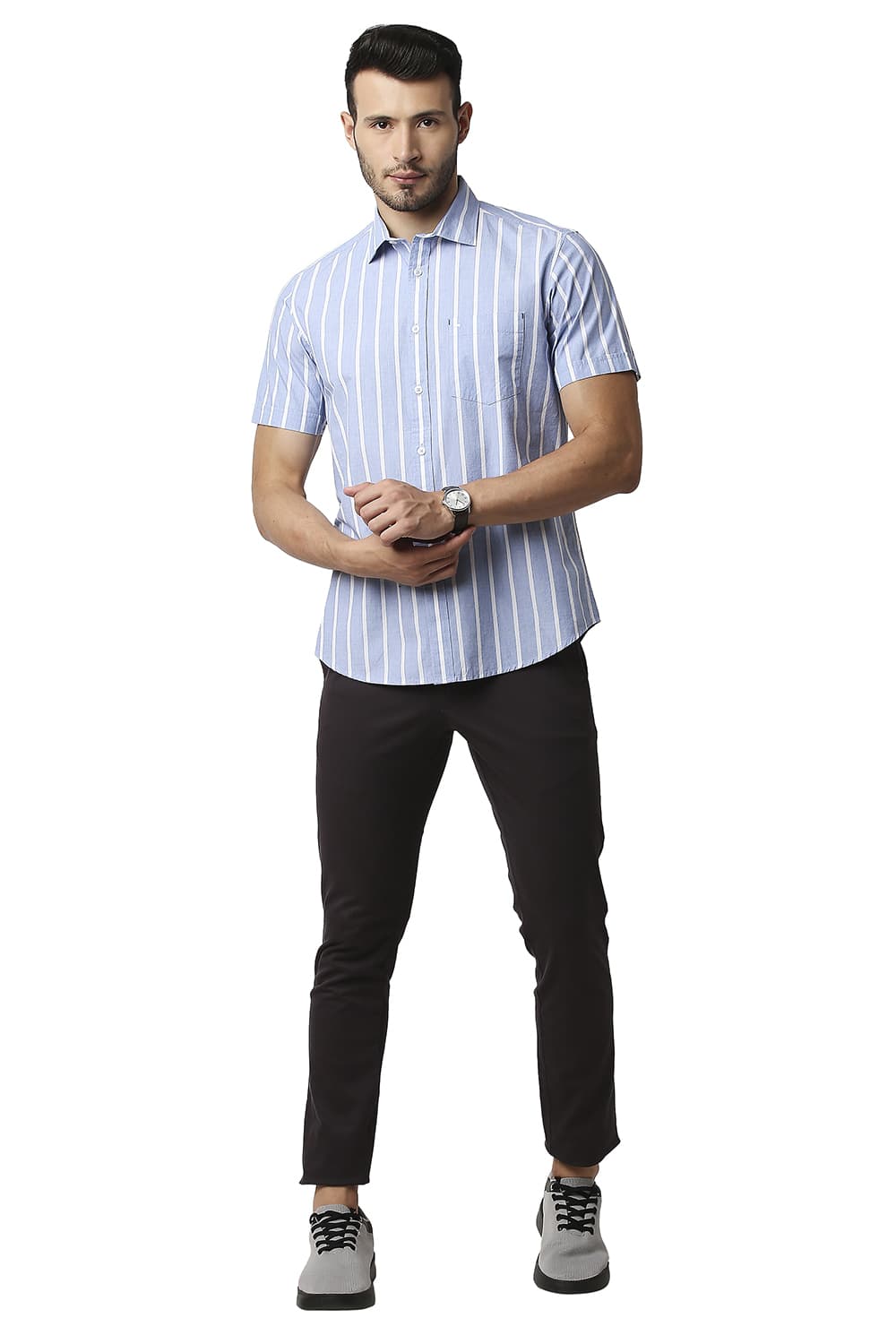 BASICS SLIM FIT FIL-A-FIL STRIPE HALFSLEEVES SHIRT