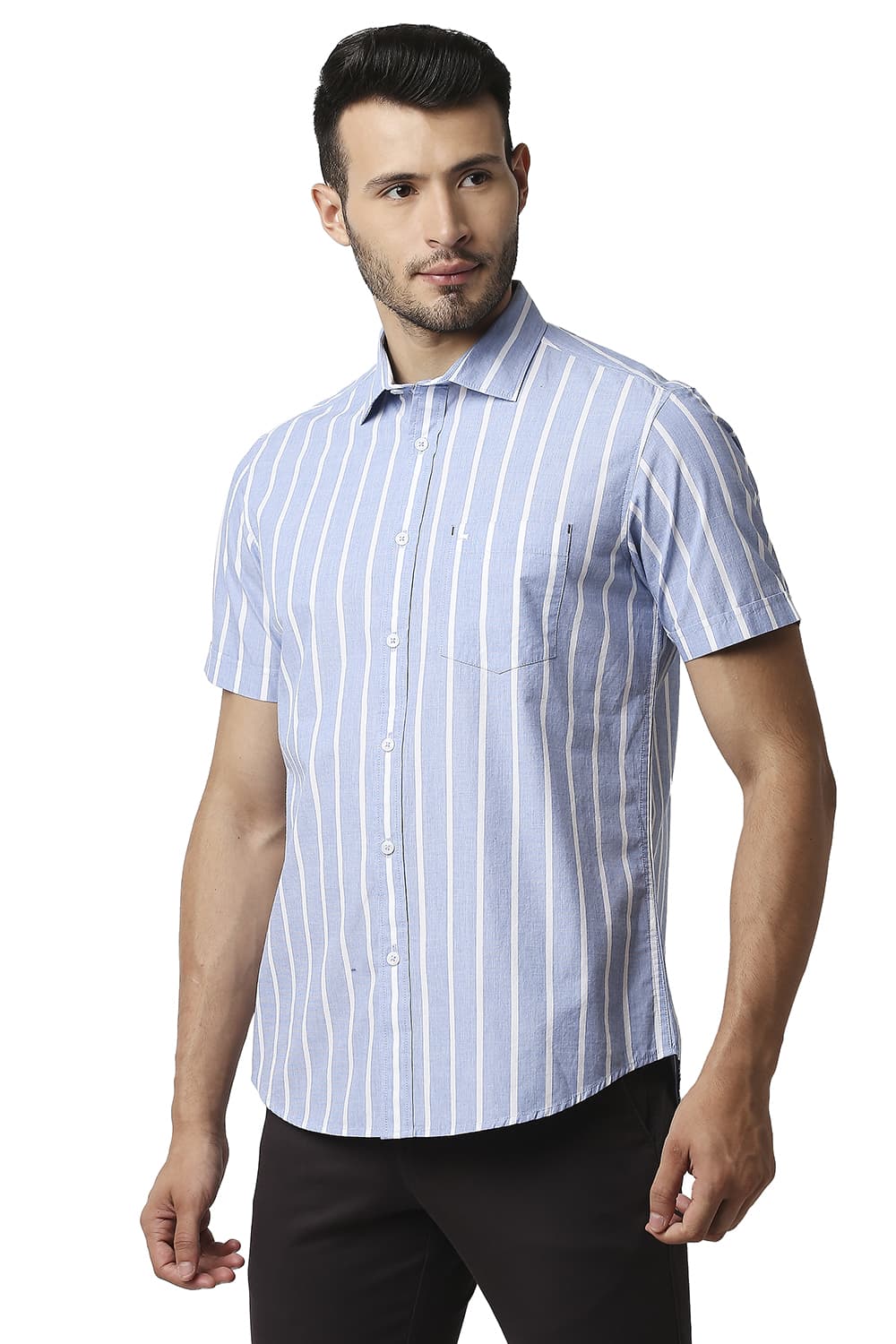 BASICS SLIM FIT FIL-A-FIL STRIPE HALFSLEEVES SHIRT