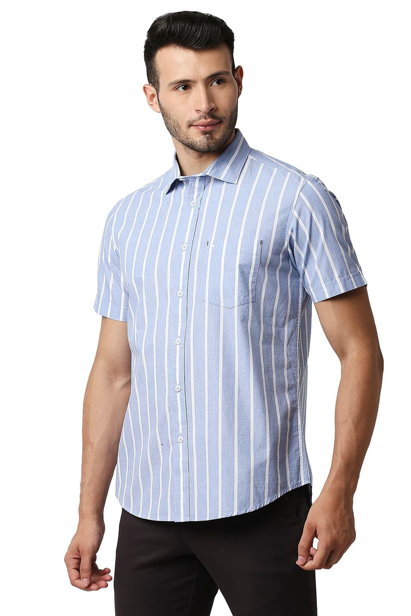 BASICS SLIM FIT FIL-A-FIL STRIPE HALFSLEEVES SHIRT