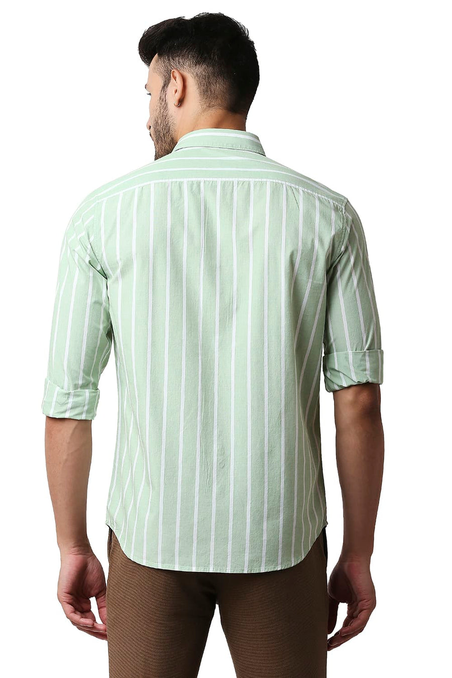 BASICS SLIM FIT SPRUCESTONE GREEN FIL-A-FIL STRIPE SHIRT