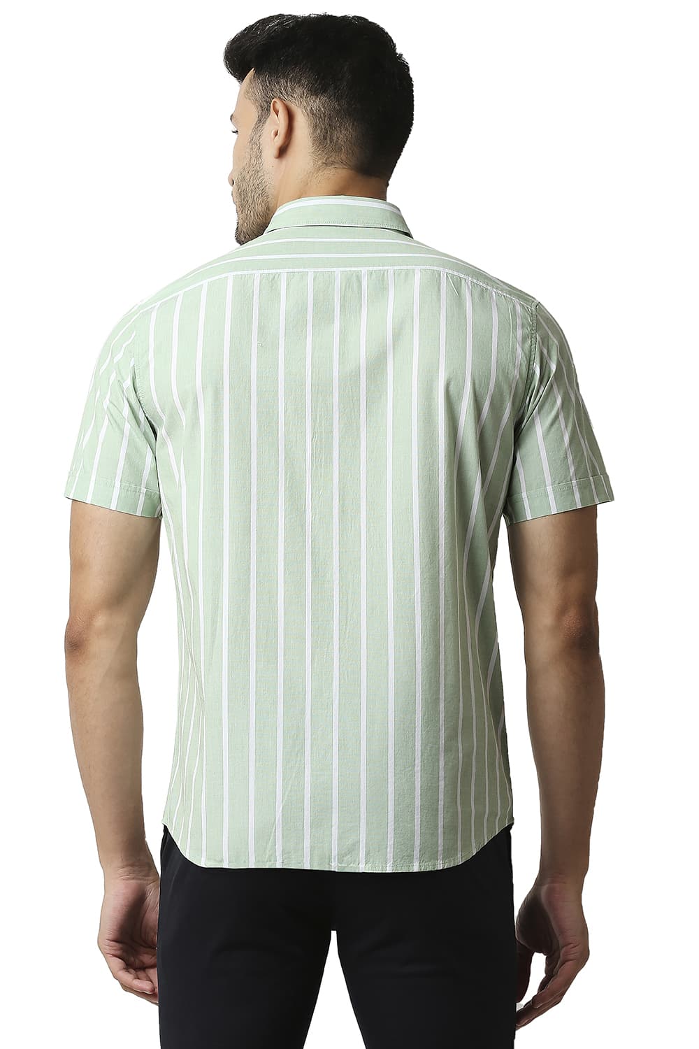 BASICS SLIM FIT FIL-A-FIL STRIPE HALFSLEEVES SHIRT