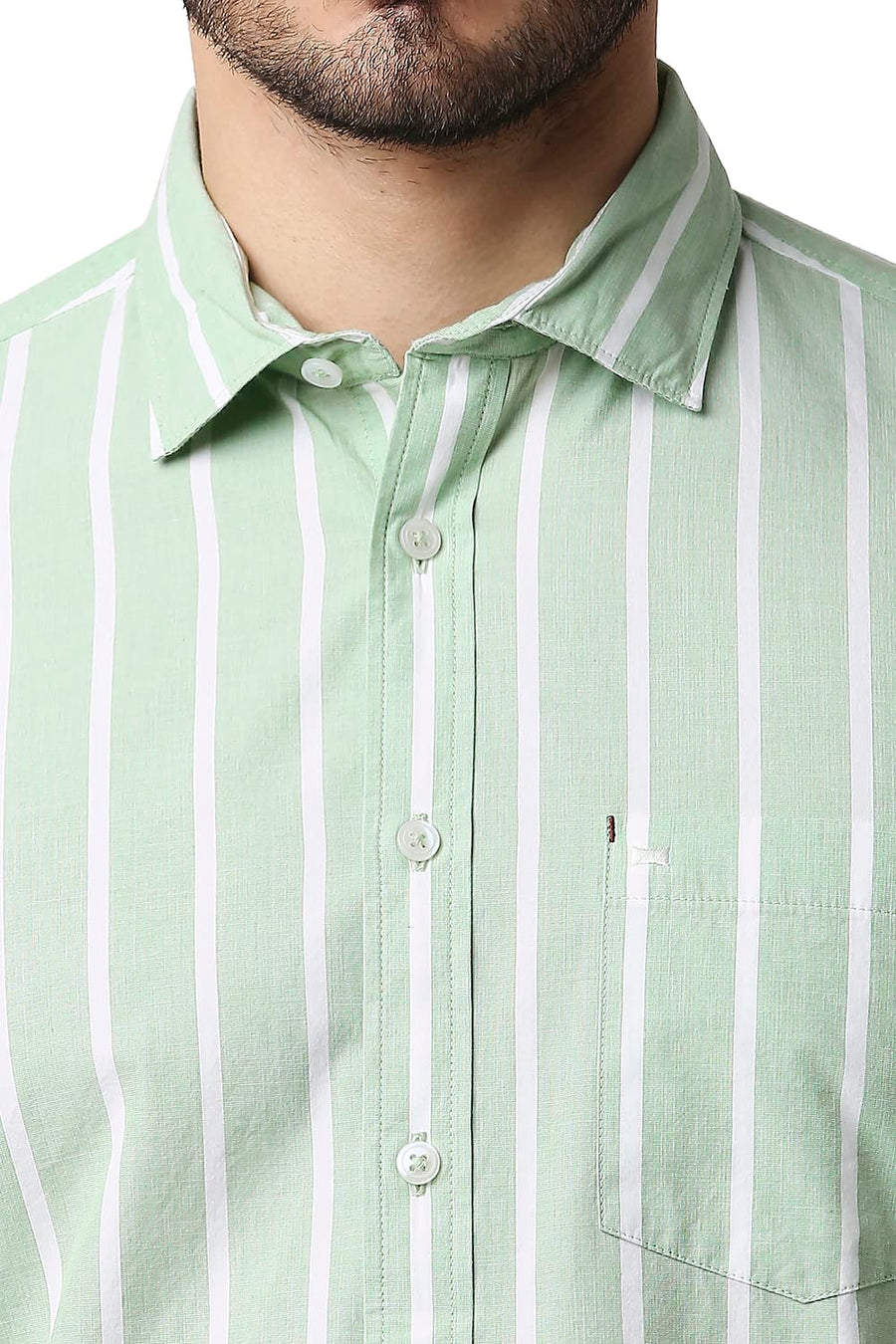 BASICS SLIM FIT SPRUCESTONE GREEN FIL-A-FIL STRIPE SHIRT