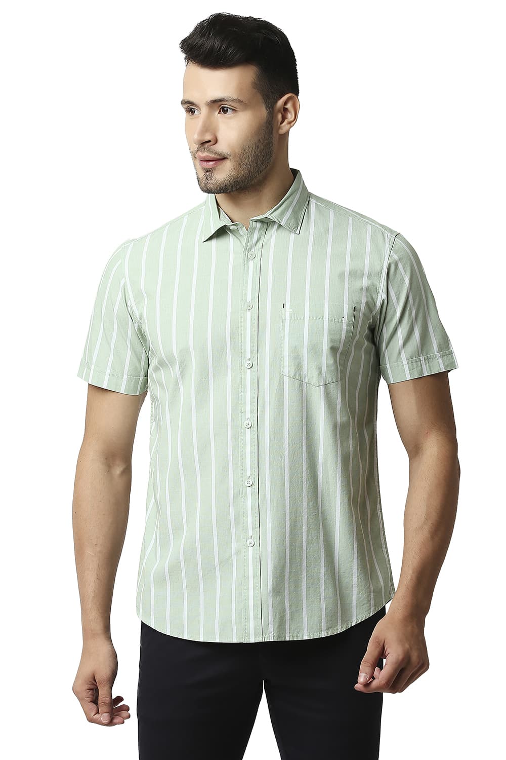 BASICS SLIM FIT FIL-A-FIL STRIPE HALFSLEEVES SHIRT