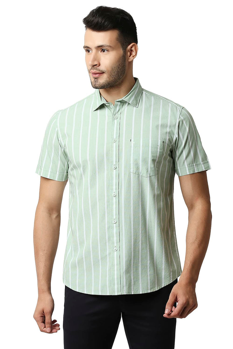 BASICS SLIM FIT FIL-A-FIL STRIPE HALFSLEEVES SHIRT