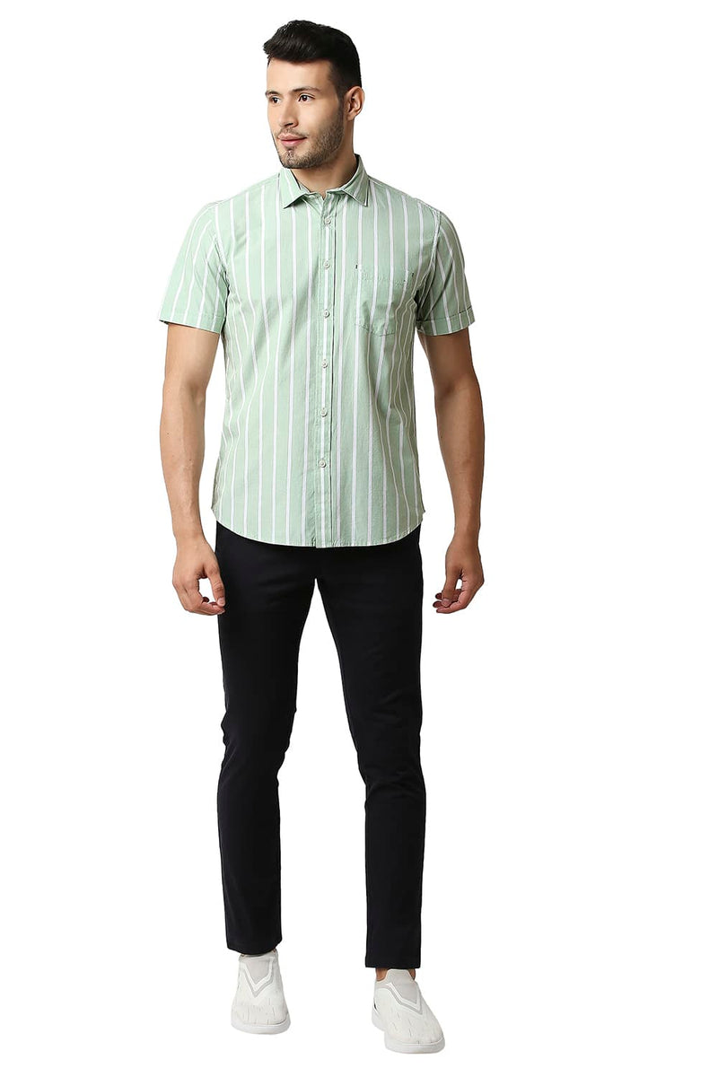 BASICS SLIM FIT FIL-A-FIL STRIPE HALFSLEEVES SHIRT