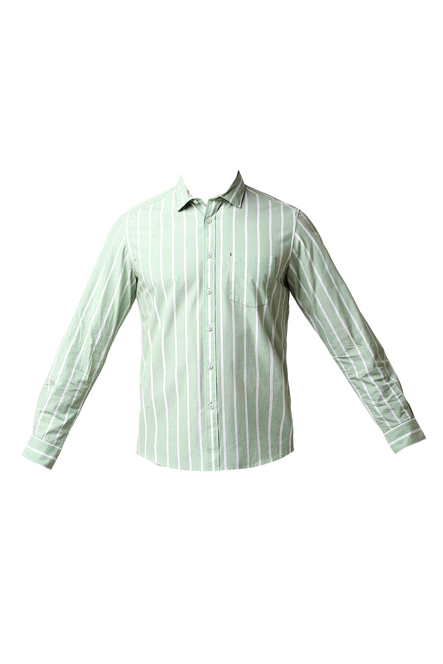 BASICS SLIM FIT SPRUCESTONE GREEN FIL-A-FIL STRIPE SHIRT