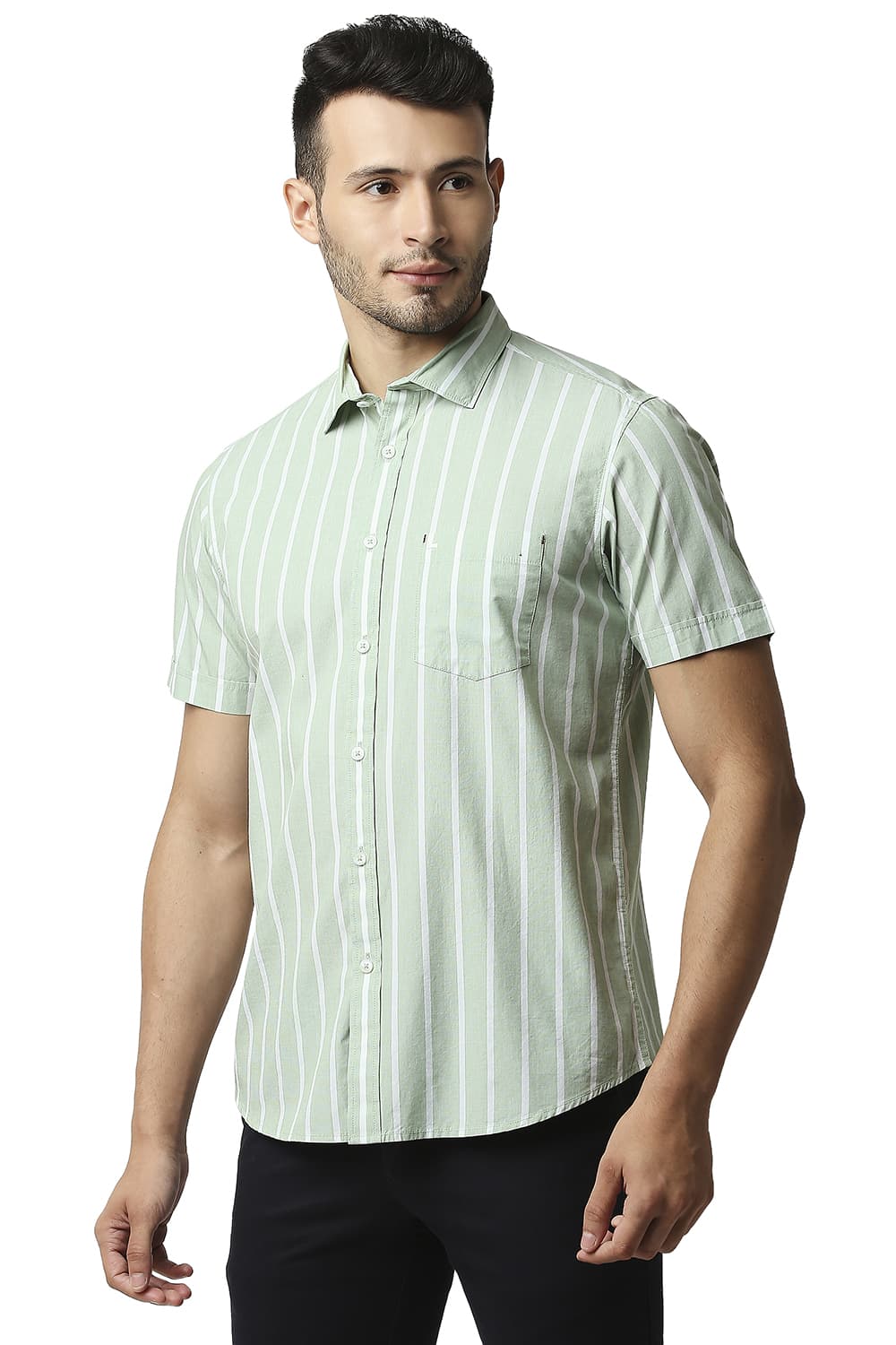 BASICS SLIM FIT FIL-A-FIL STRIPE HALFSLEEVES SHIRT