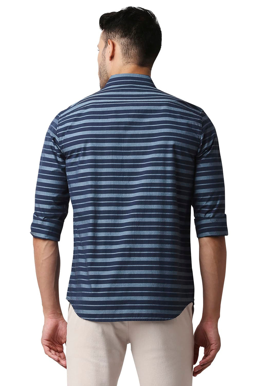 BASICS SLIM FIT DENIM BLUE WEFT STRIPE SHIRT
