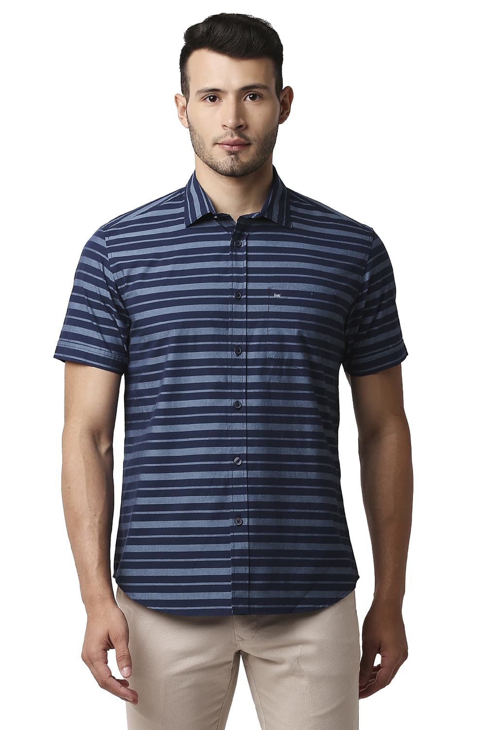 BASICS SLIM FIT WEFT STRIPE SHIRT