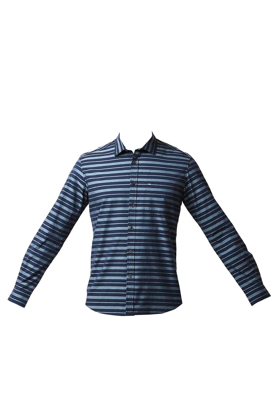 BASICS SLIM FIT DENIM BLUE WEFT STRIPE SHIRT