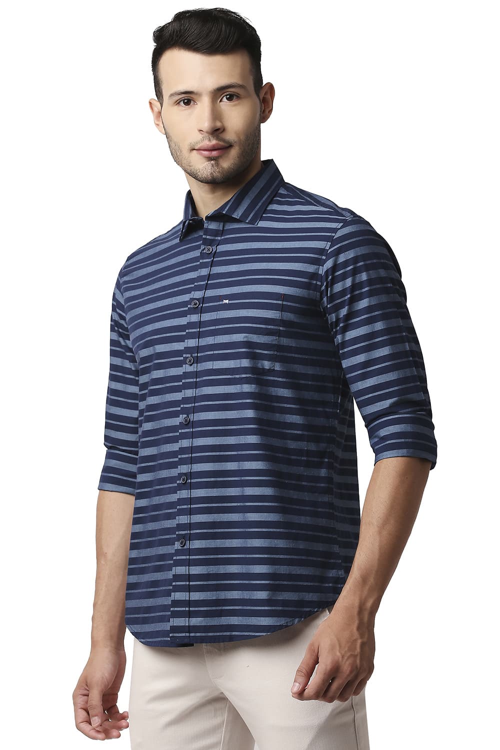 BASICS SLIM FIT WEFT STRIPE SHIRT