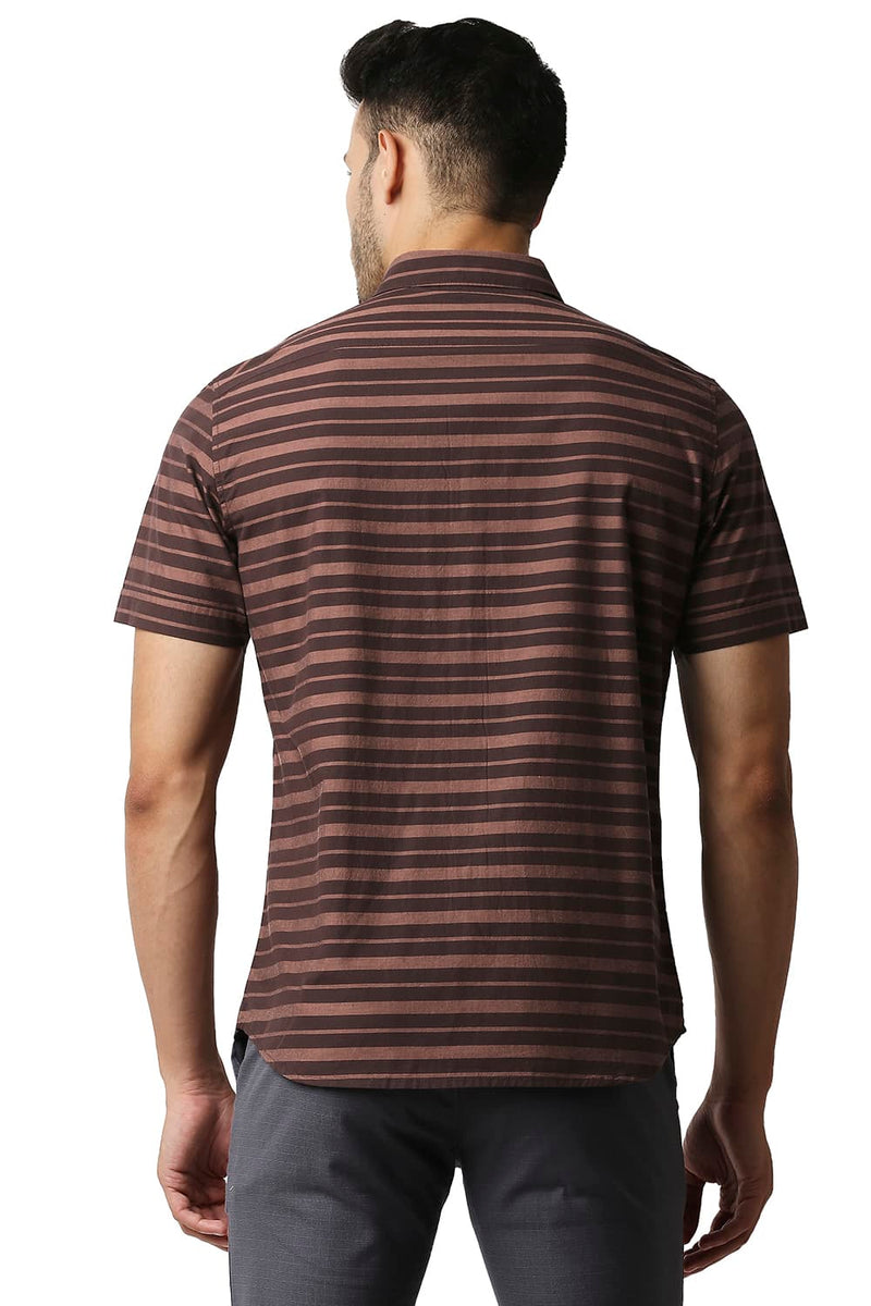 BASICS SLIM FIT WEFT STRIPE HALFSLEEVES SHIRT