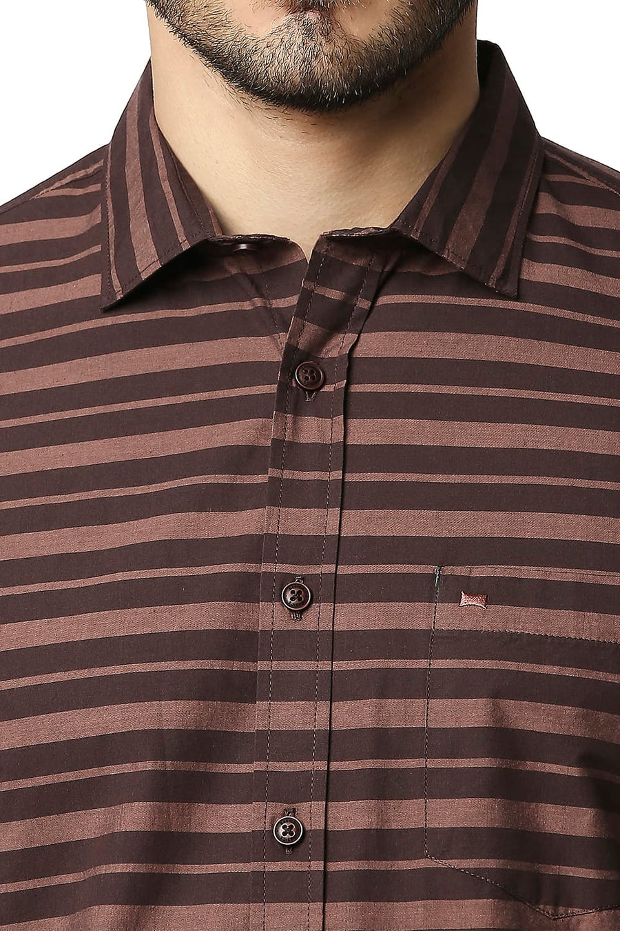 BASICS SLIM FIT FRENCH BROWN WEFT STRIPE SHIRT