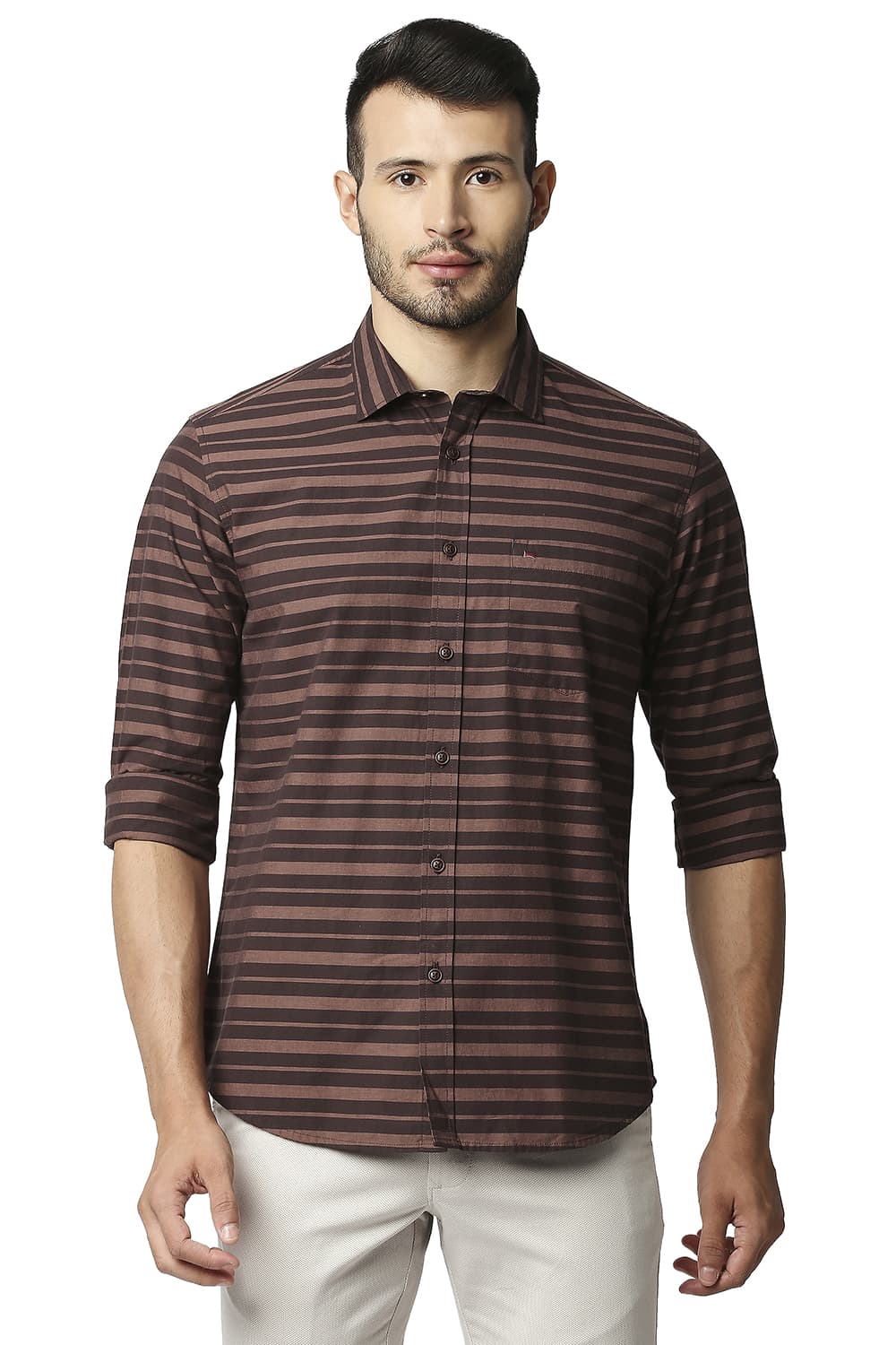 BASICS SLIM FIT WEFT STRIPE SHIRT