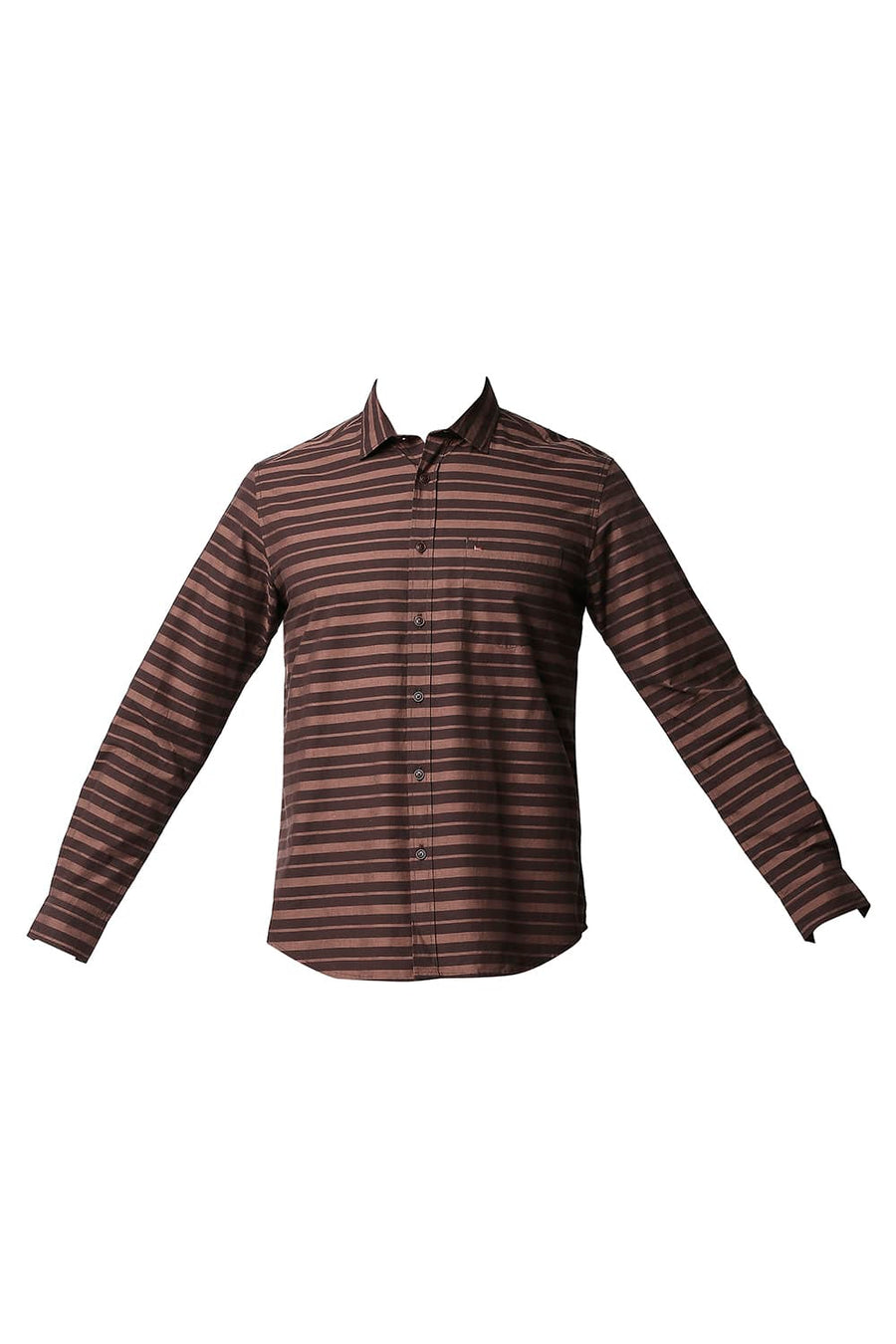BASICS SLIM FIT FRENCH BROWN WEFT STRIPE SHIRT