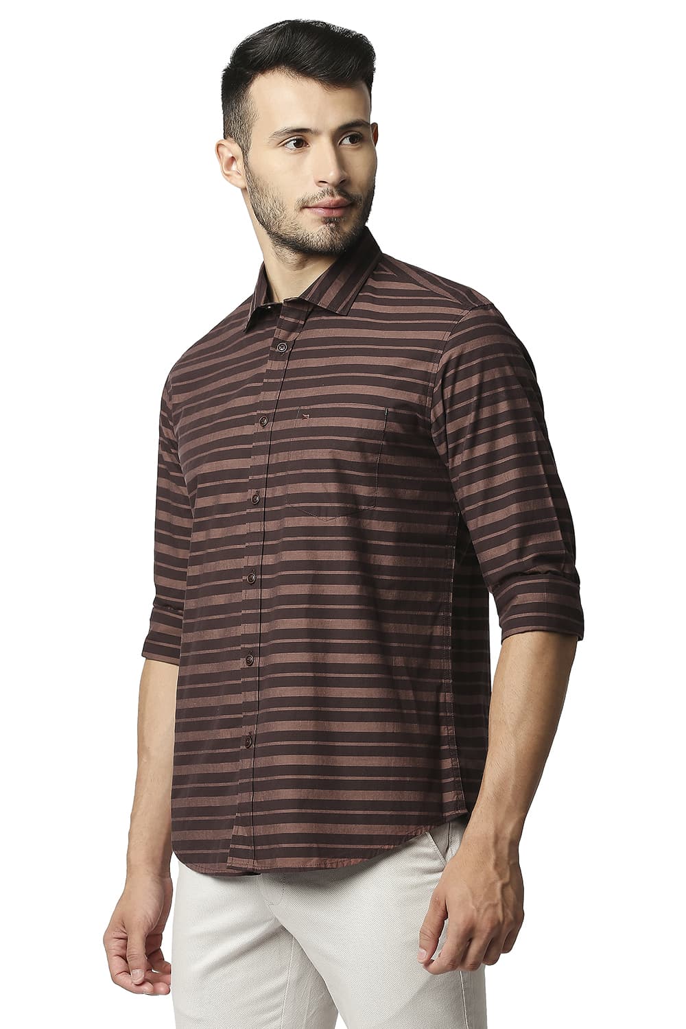 BASICS SLIM FIT WEFT STRIPE SHIRT