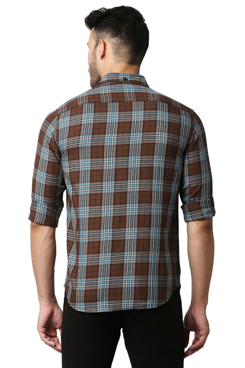 BASICS SLIM FIT TWILL CHECKS SHIRT