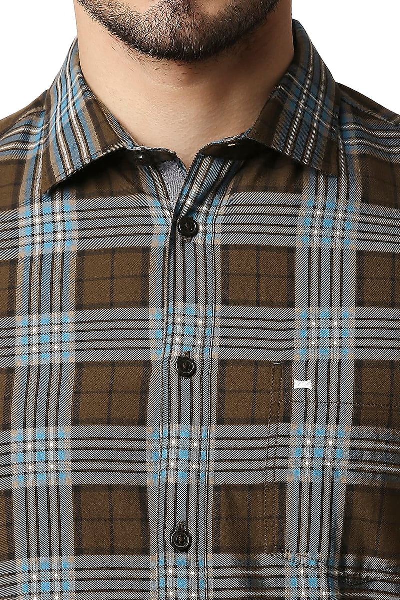 BASICS SLIM FIT TWILL CHECKS HALFSLEEVES SHIRT