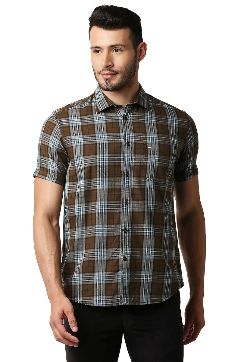 BASICS SLIM FIT TWILL CHECKS SHIRT