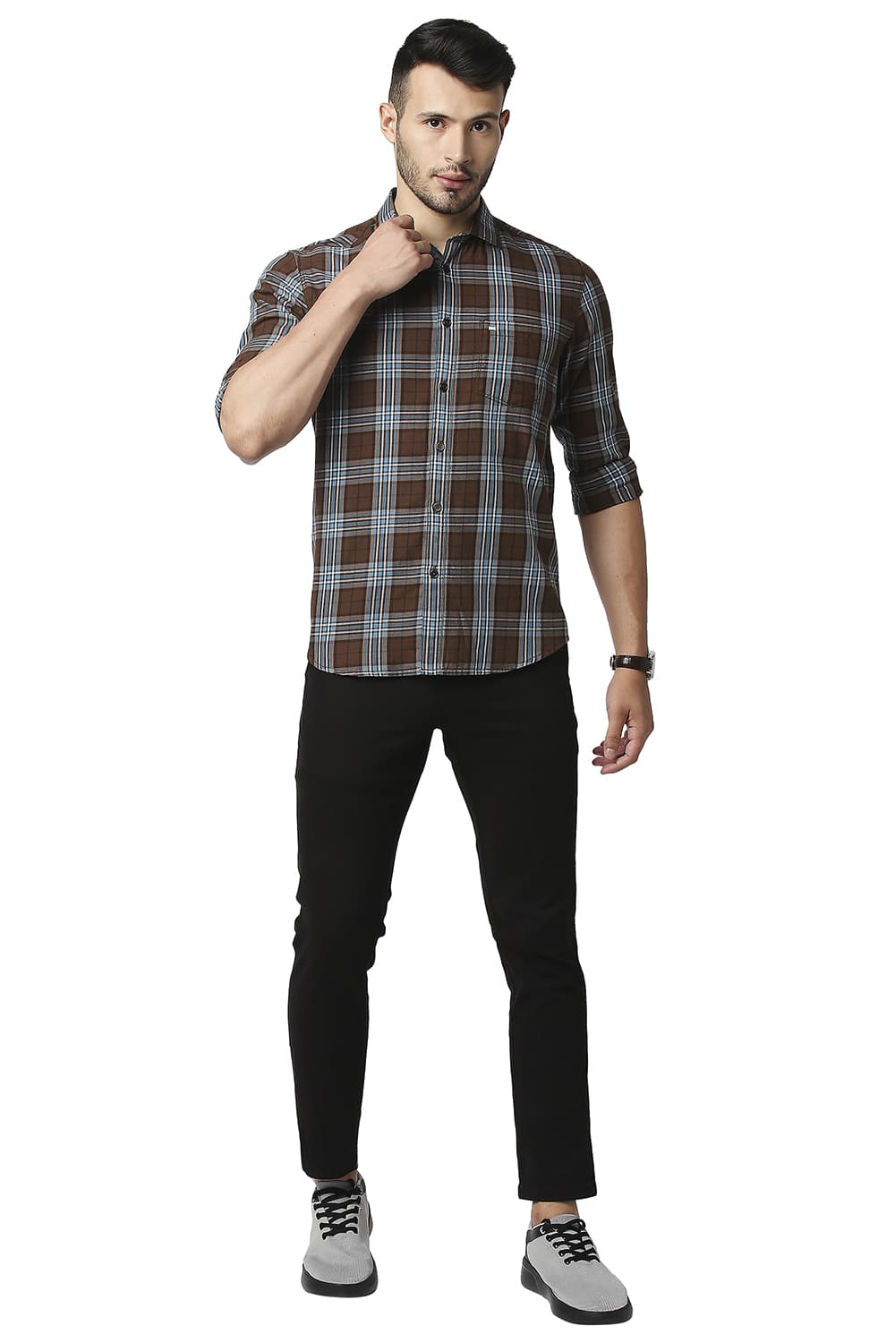 BASICS SLIM FIT TWILL CHECKS SHIRT