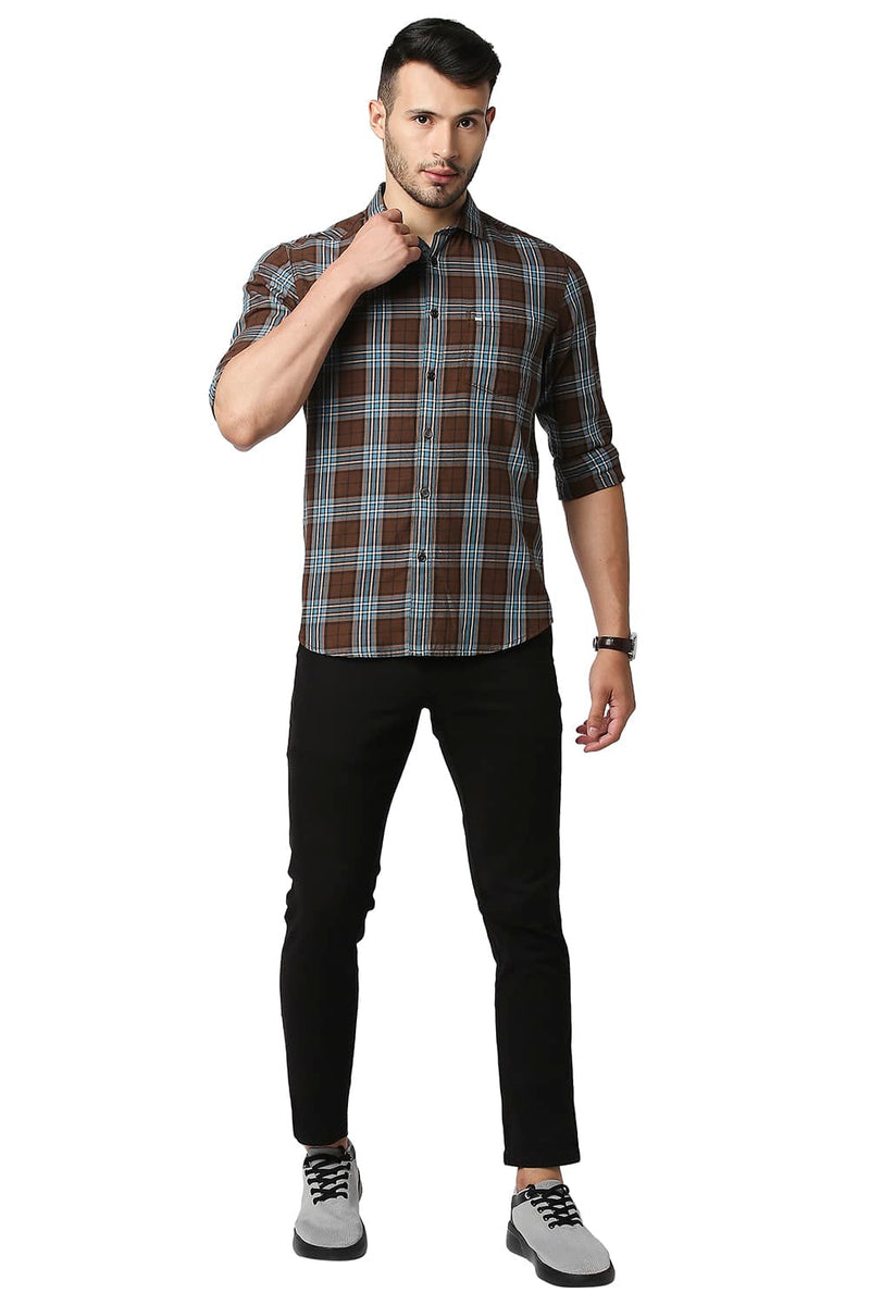 BASICS SLIM FIT TWILL CHECKS SHIRT