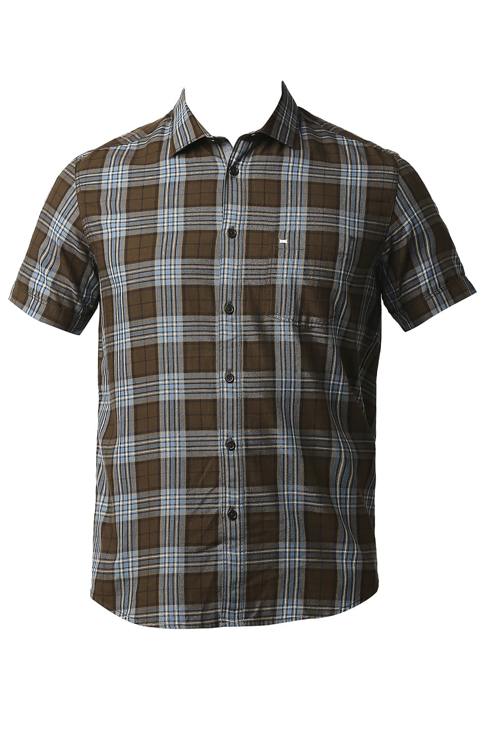 BASICS SLIM FIT TWILL CHECKS HALFSLEEVES SHIRT