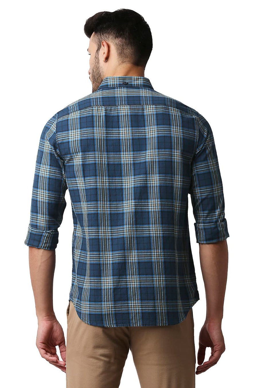 BASICS SLIM FIT LEGION BLUE TWILL CHECKS SHIRT