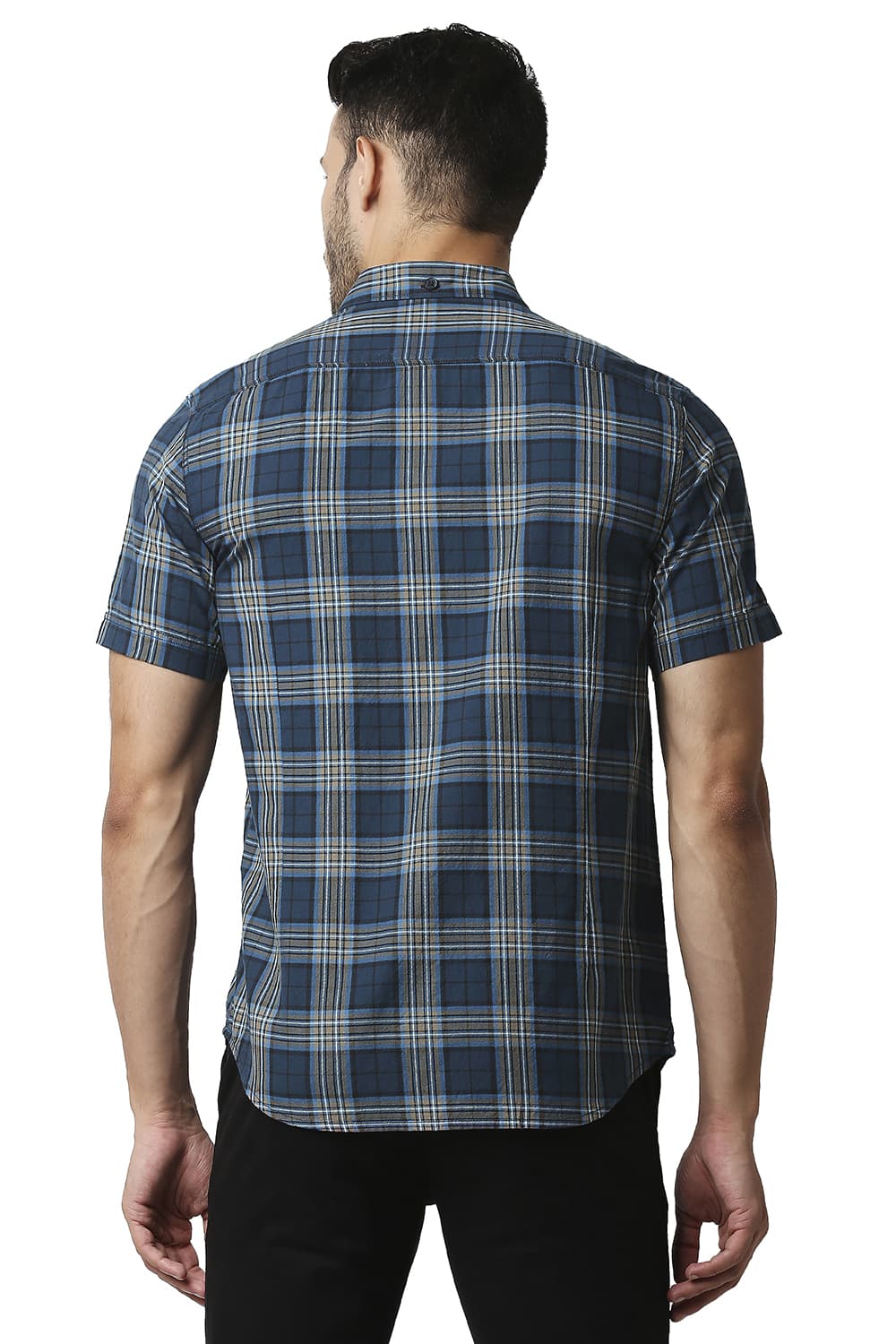 BASICS SLIM FIT TWILL CHECKS HALFSLEEVES SHIRT