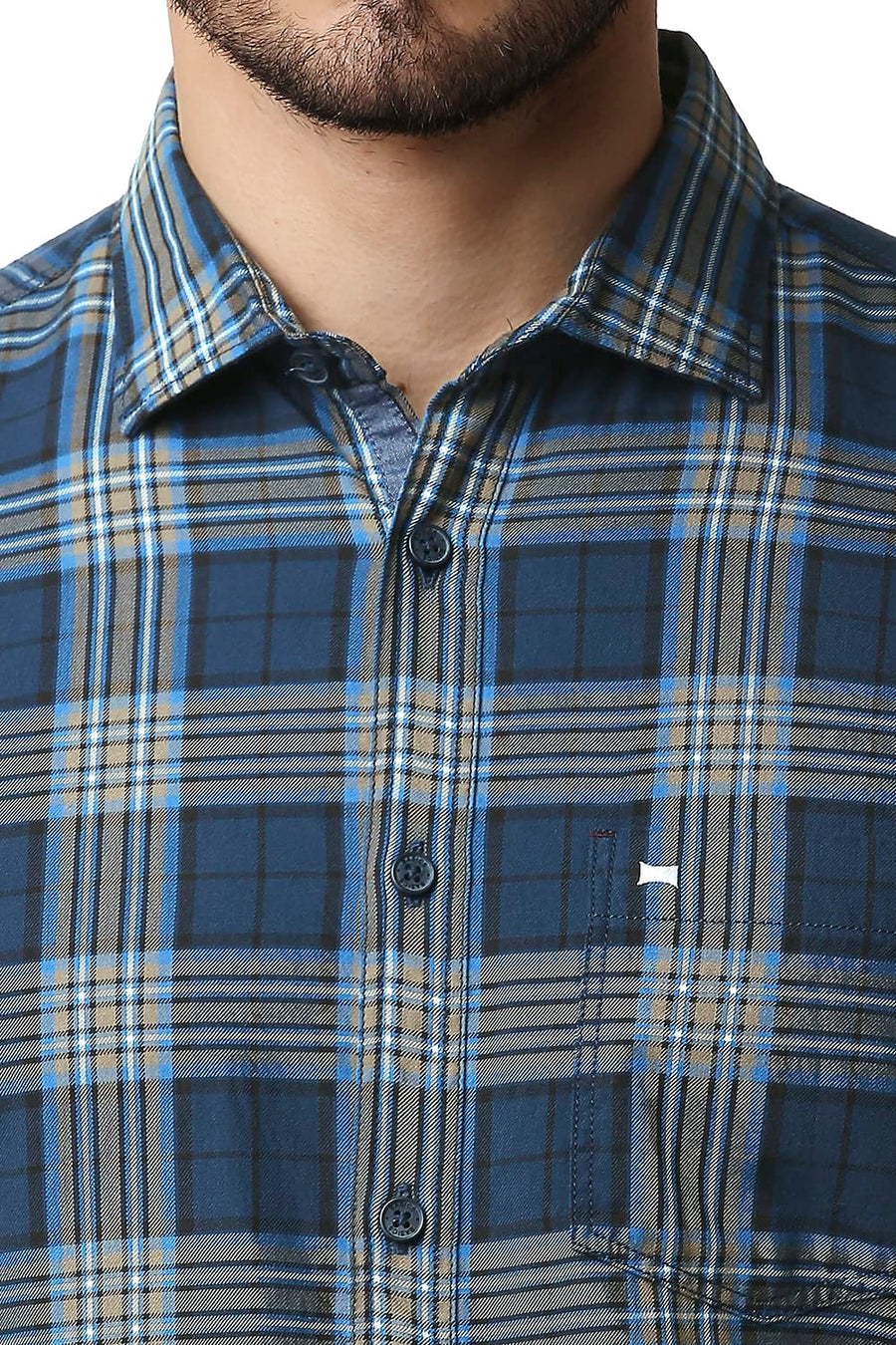 BASICS SLIM FIT LEGION BLUE TWILL CHECKS SHIRT
