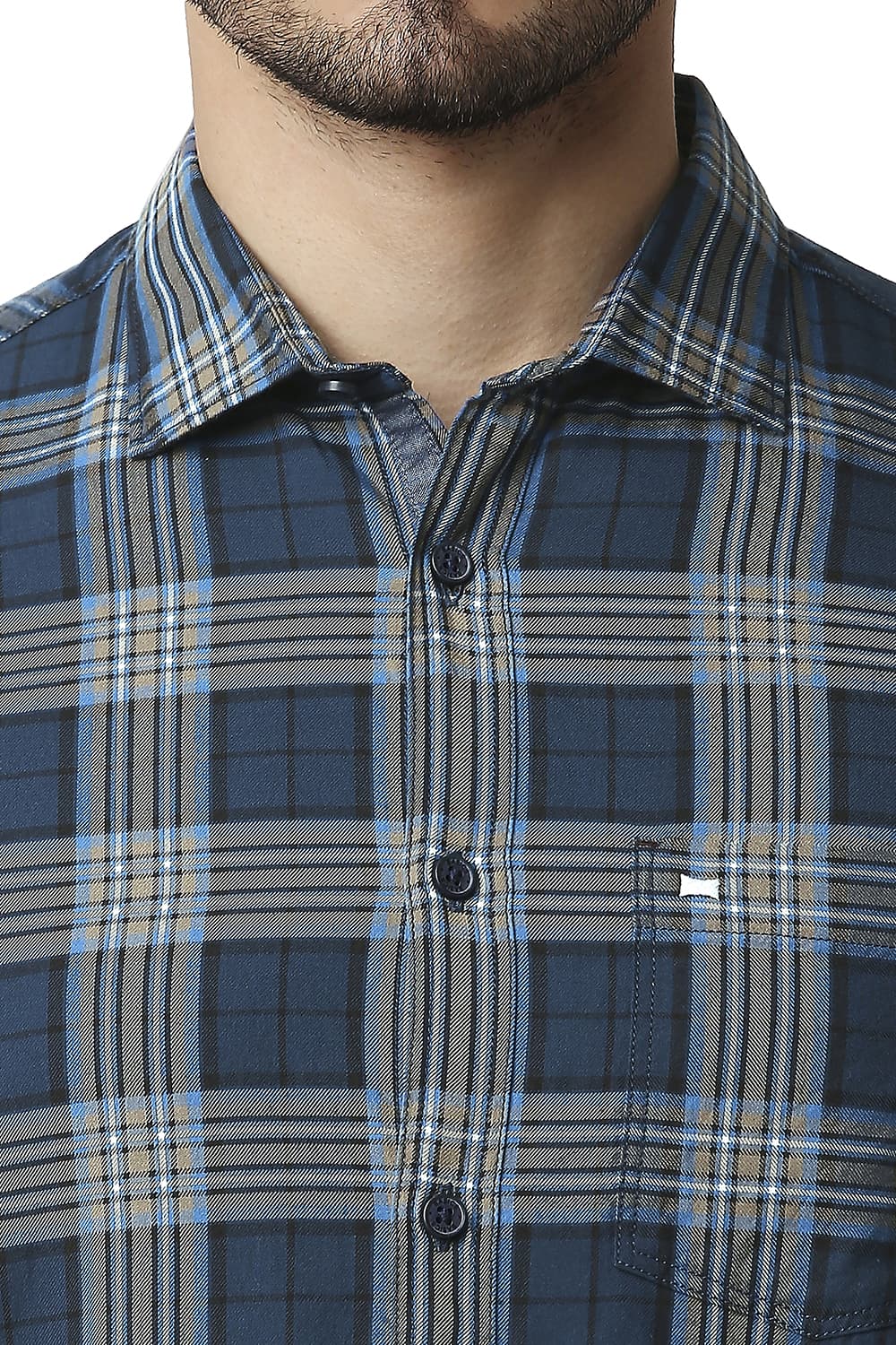 BASICS SLIM FIT TWILL CHECKS HALFSLEEVES SHIRT