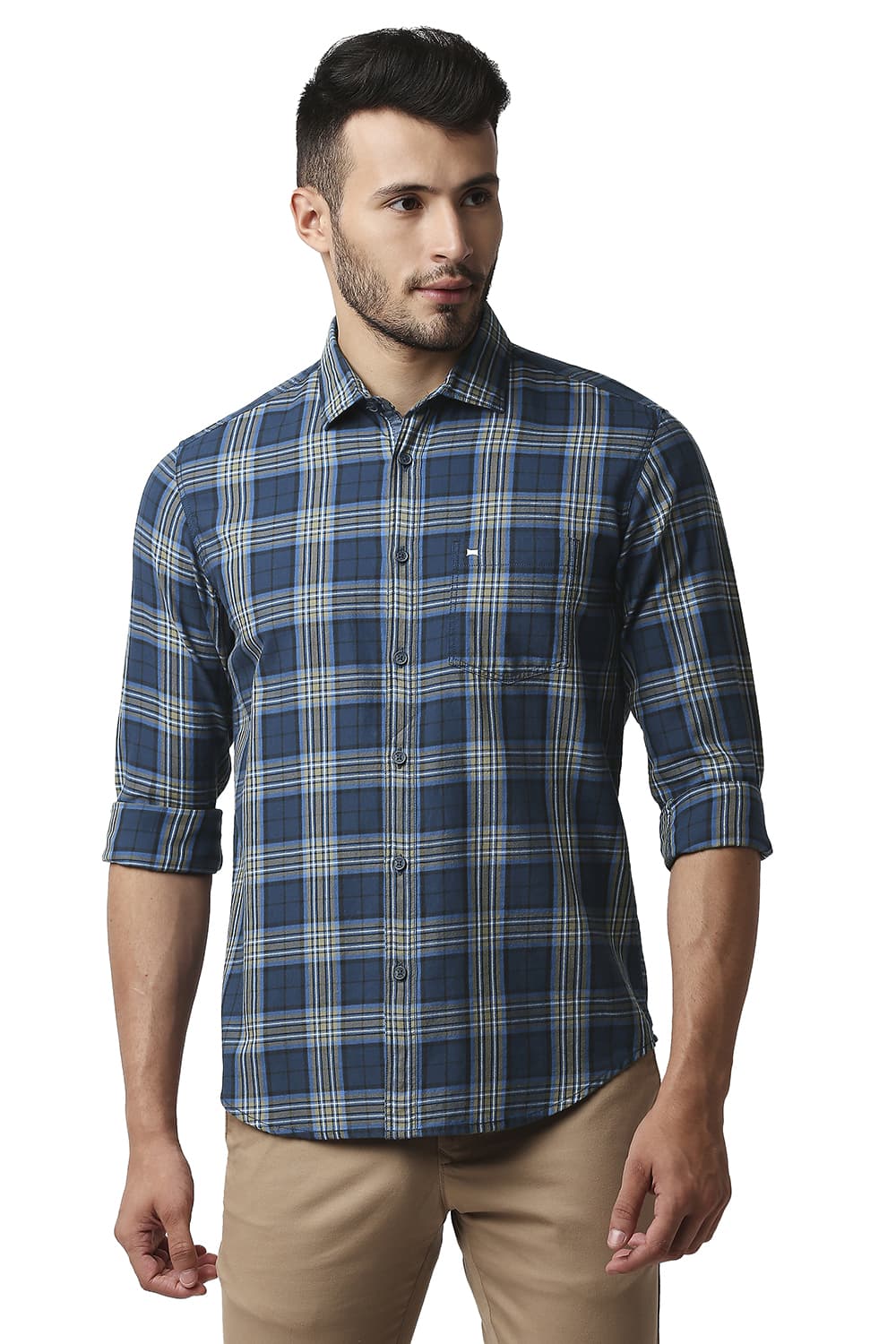 BASICS SLIM FIT TWILL CHECKS SHIRT