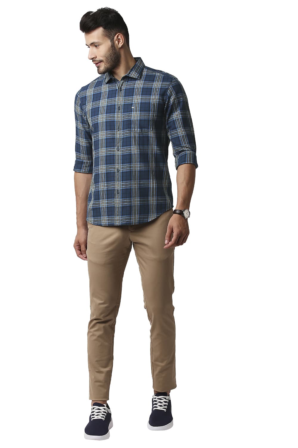 BASICS SLIM FIT TWILL CHECKS SHIRT