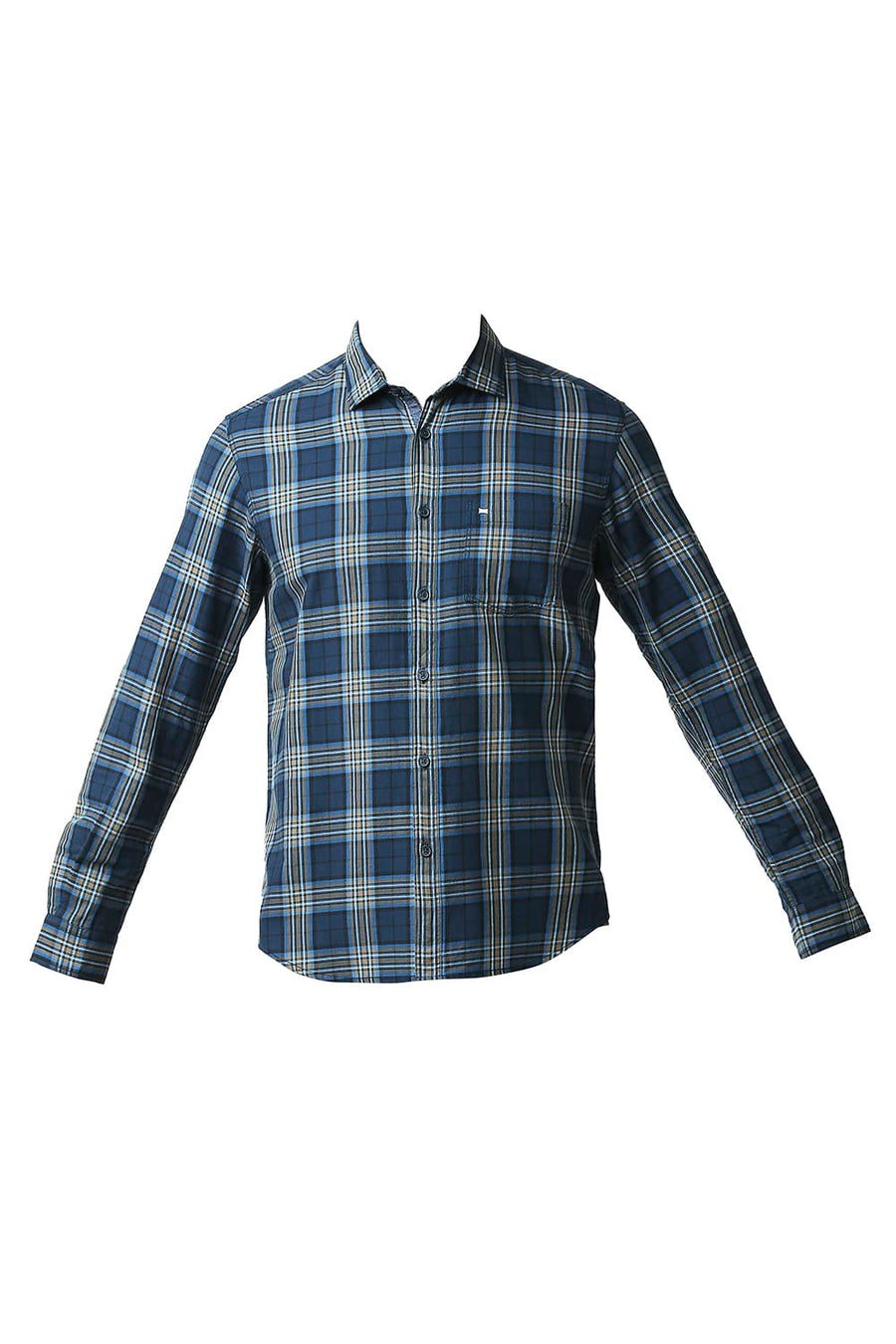 BASICS SLIM FIT LEGION BLUE TWILL CHECKS SHIRT