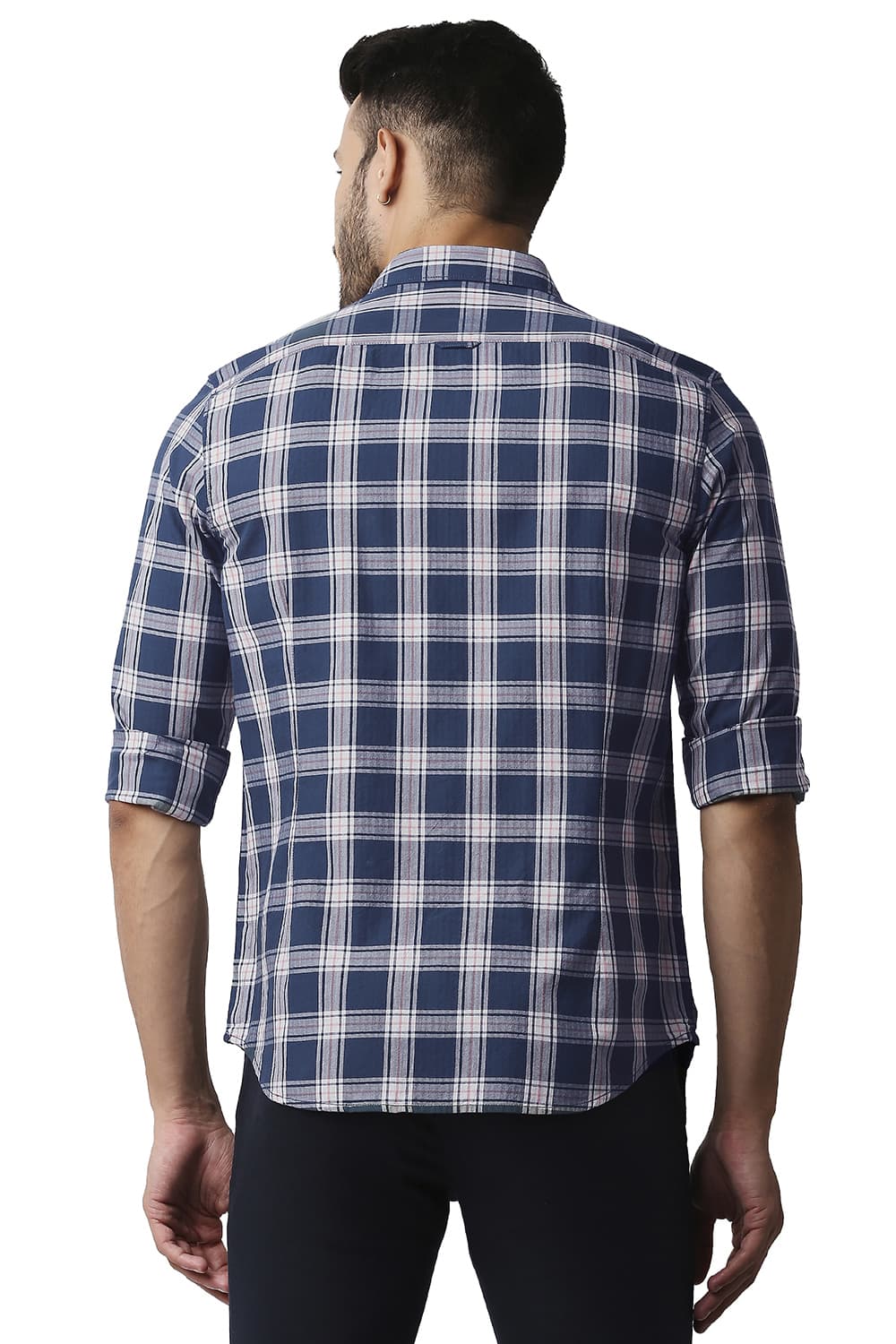 BASICS SLIM FIT HERRING BONE TWILL CHECKS SHIRT