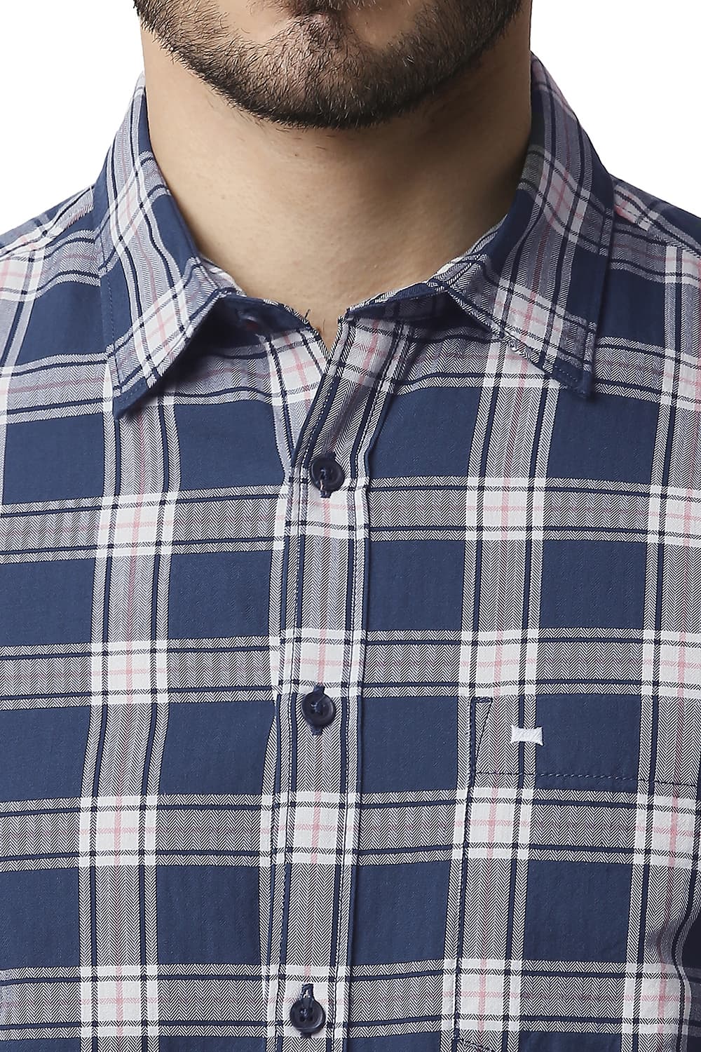 BASICS SLIM FIT HERRING BONE TWILL CHECKS SHIRT