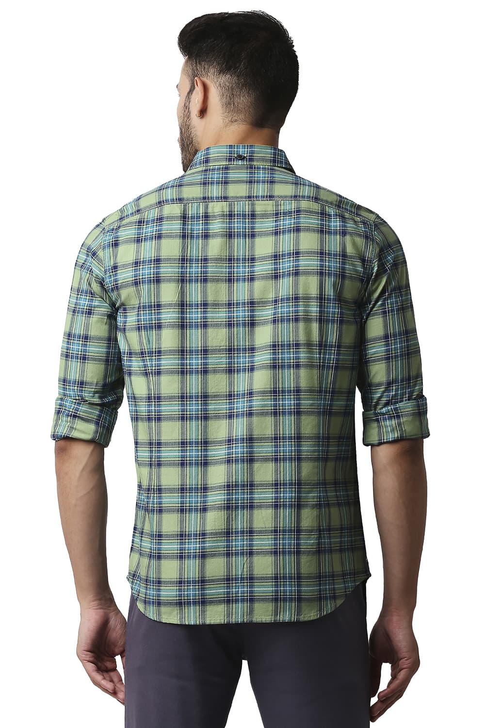 BASICS SLIM FIT HERRING BONE TWILL CHECKS SHIRT