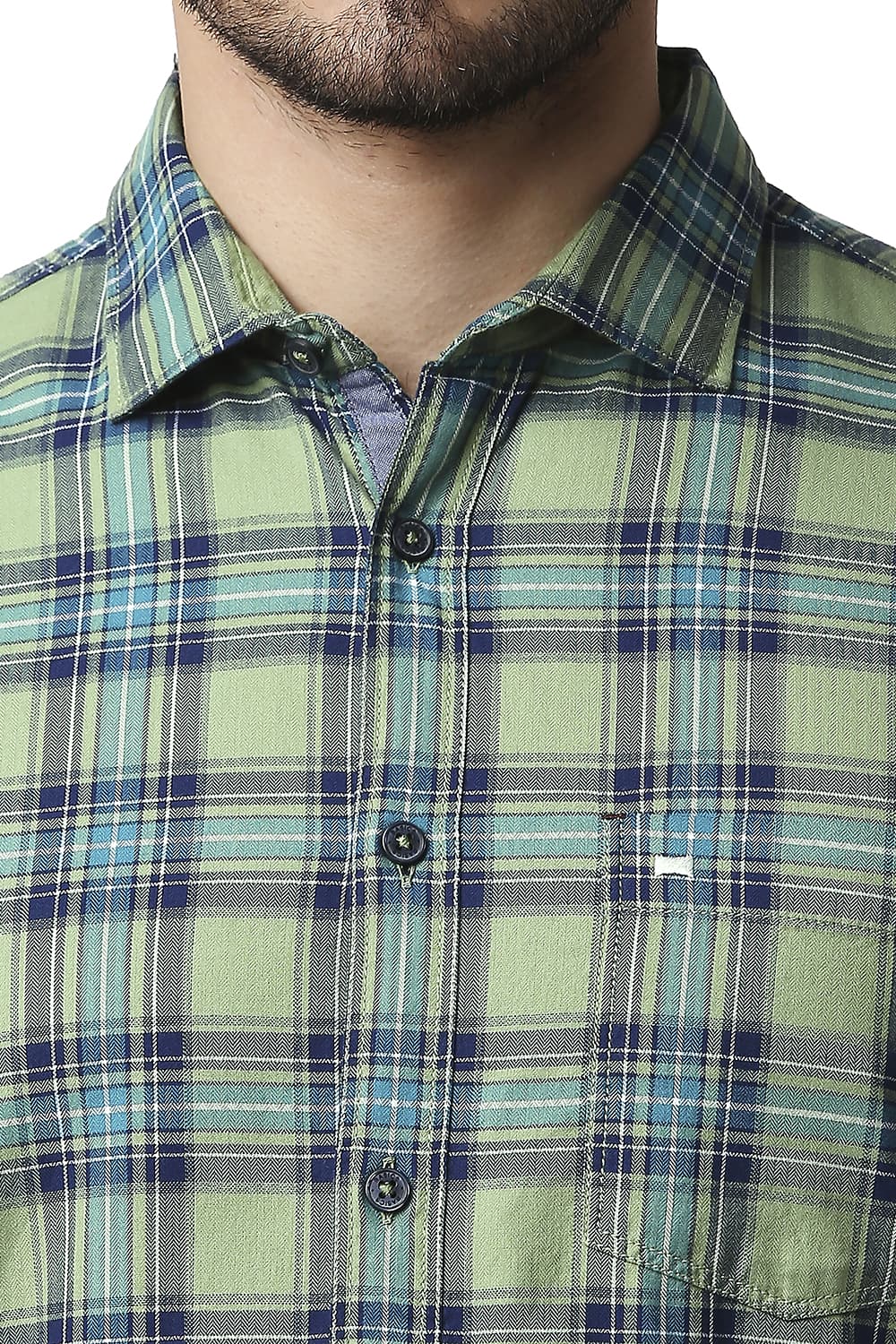 BASICS SLIM FIT HERRING BONE TWILL CHECKS SHIRT