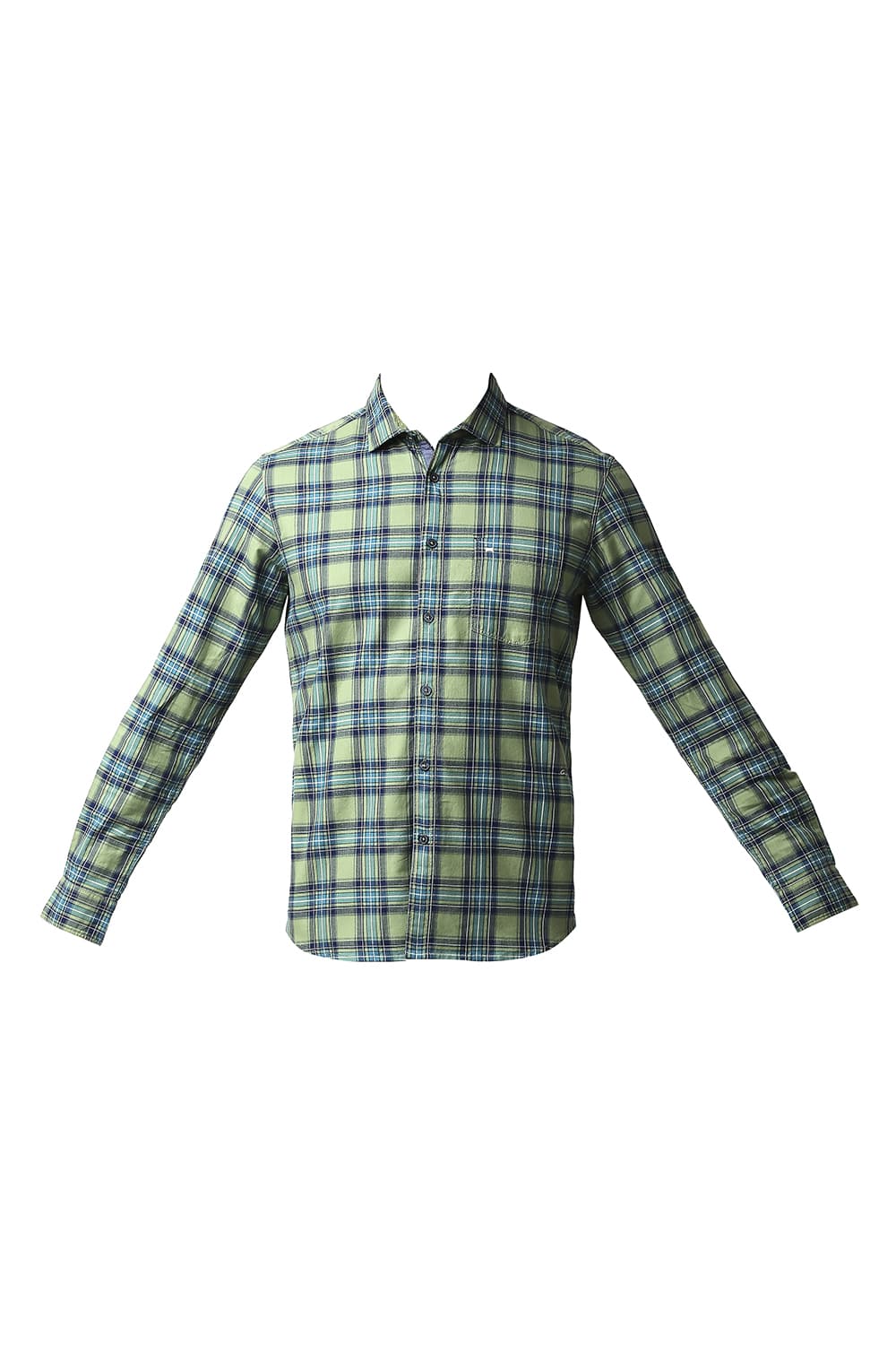 BASICS SLIM FIT HERRING BONE TWILL CHECKS SHIRT