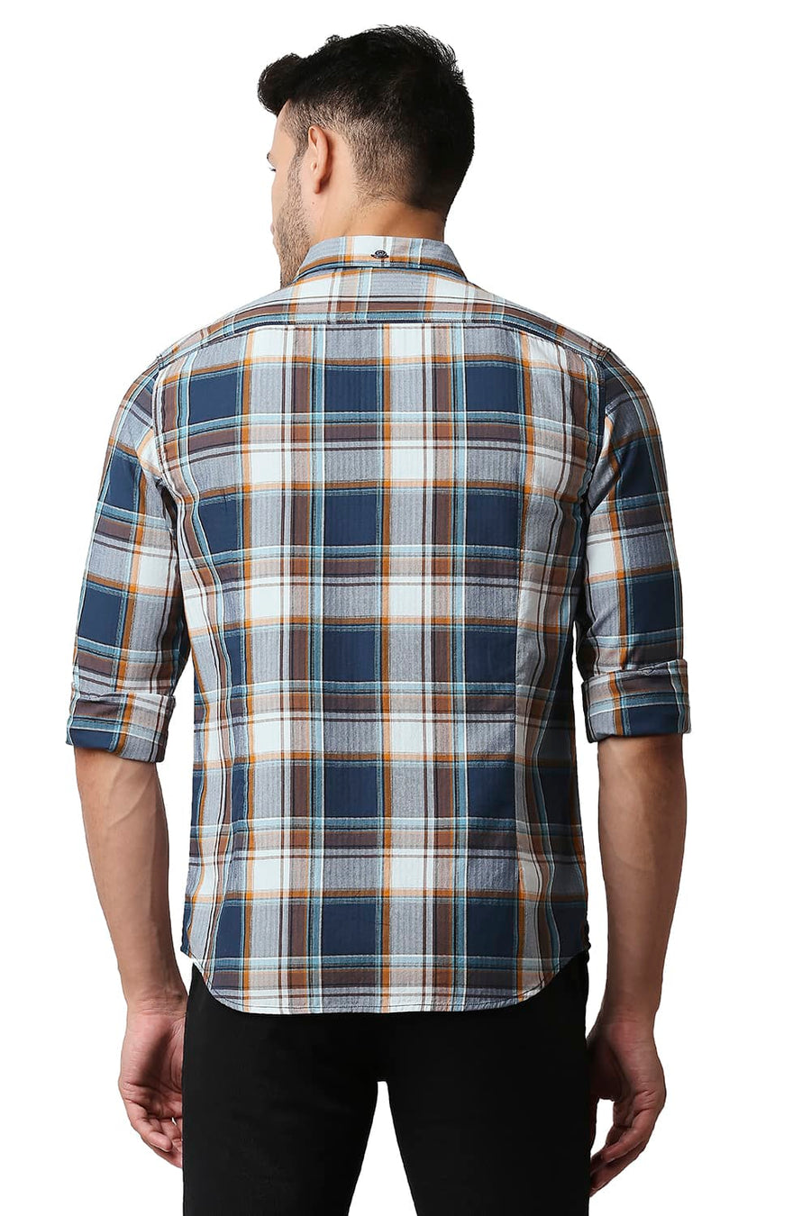 BASICS SLIM FIT LEGION TURQUOISE HERRING BONE TWILL CHECKS SHIRT