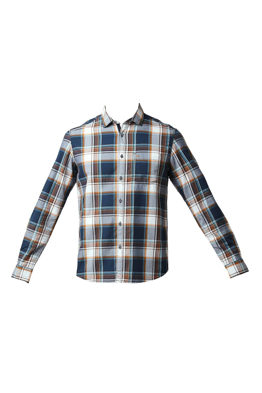 BASICS SLIM FIT LEGION TURQUOISE HERRING BONE TWILL CHECKS SHIRT